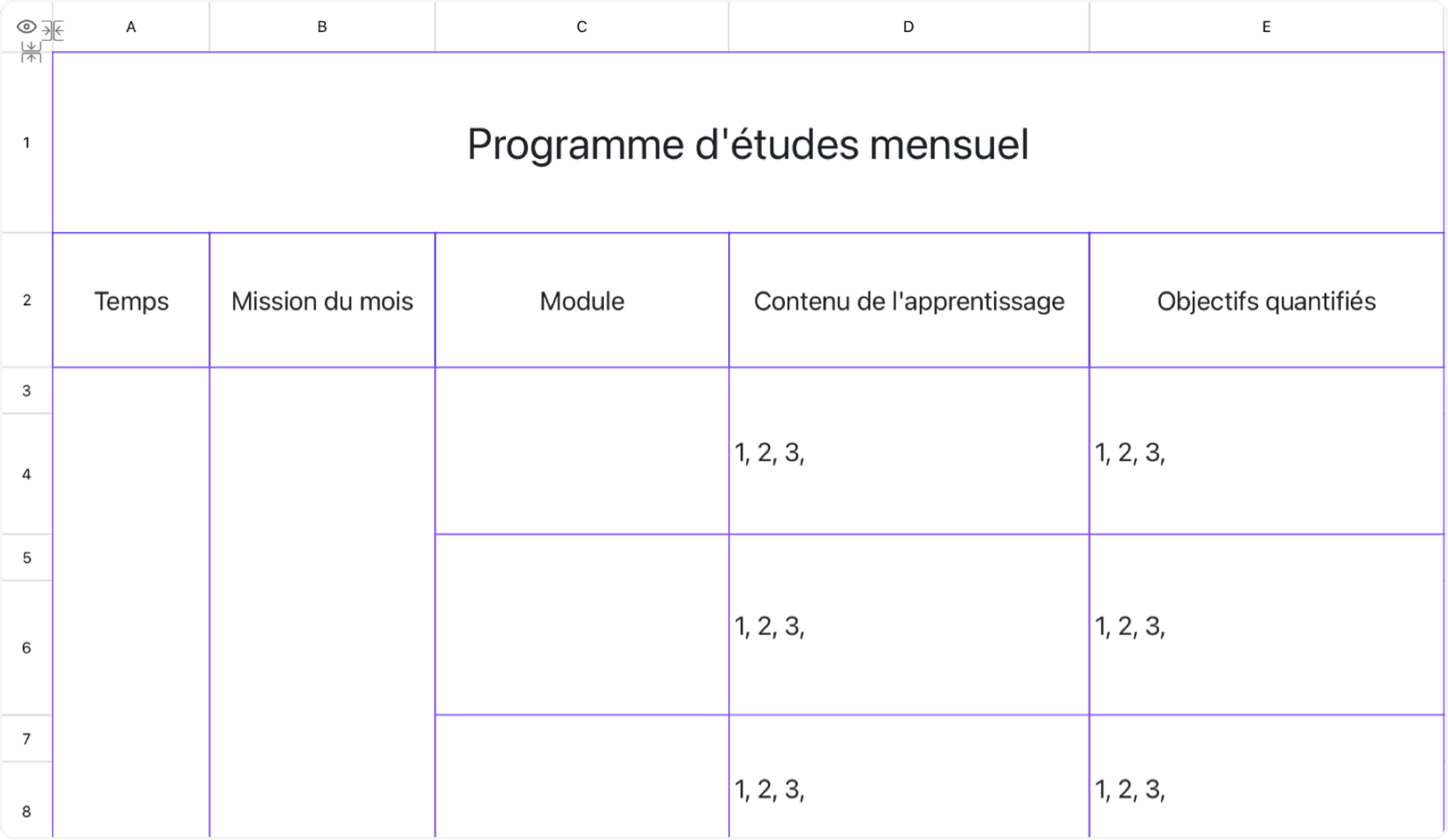 Plan mensuel Tableau 1